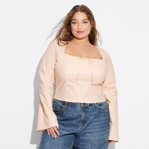 XL - Womens Long Sleeve Cotton Milkmaid Top - Wild Fable - Light Pink Tan - Picture 3 of 7